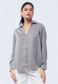 Printed Long Sleeve V-Neck Blouse