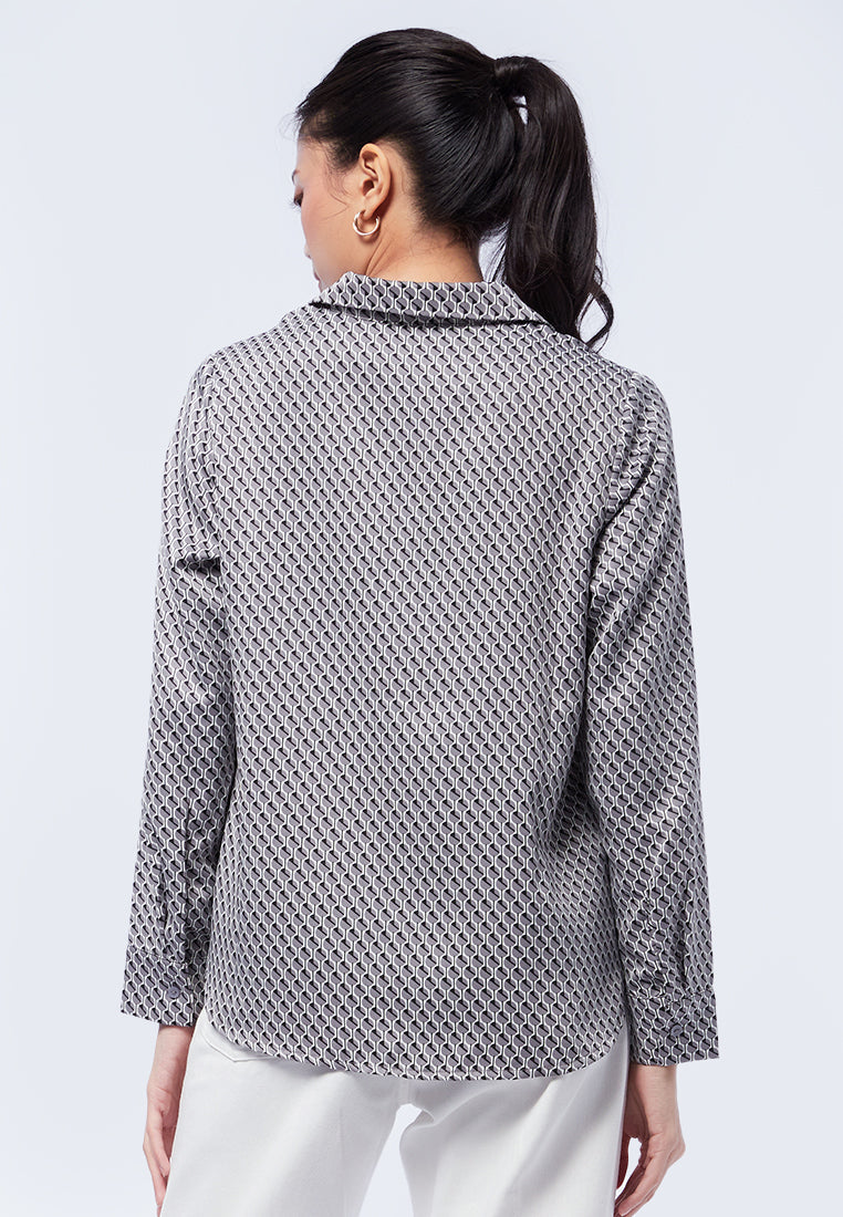 Printed Long Sleeve V-Neck Blouse