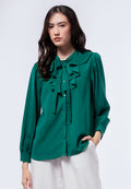 Ruffle Layer Bow Blouse Emerald