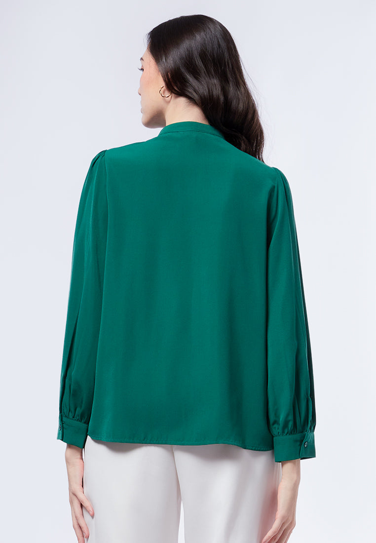 Ruffle Layer Bow Blouse Emerald