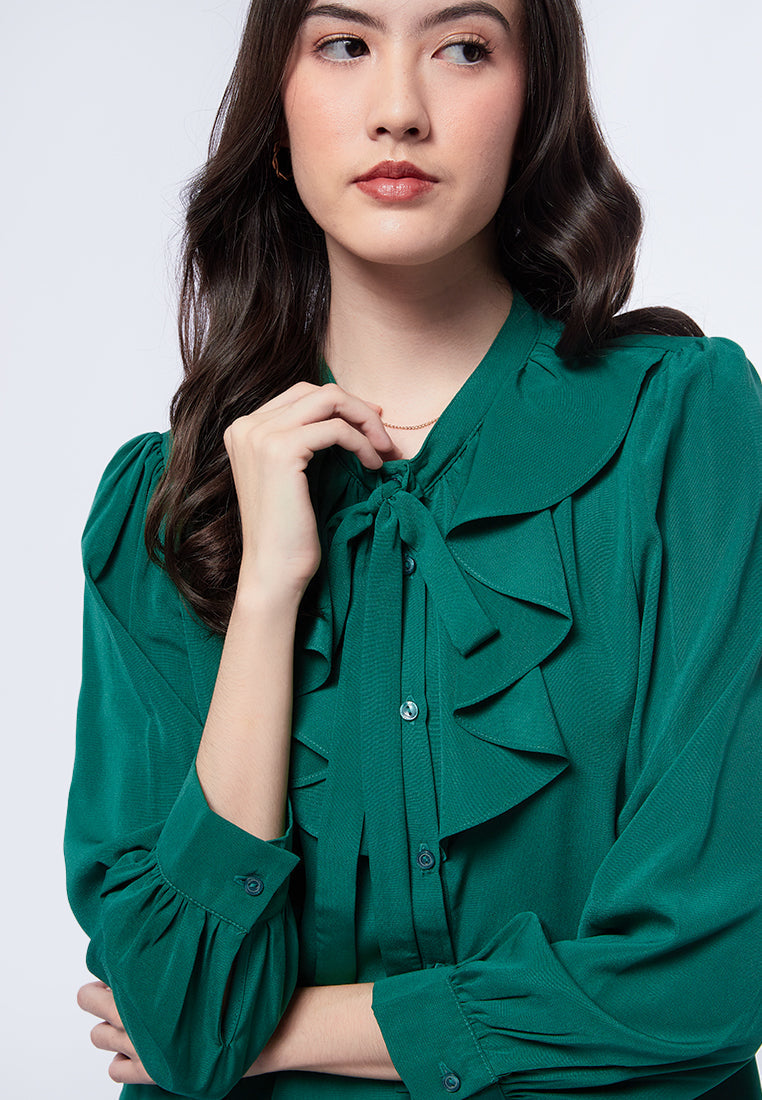 Ruffle Layer Bow Blouse Emerald