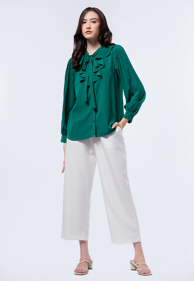 Ruffle Layer Bow Blouse Emerald