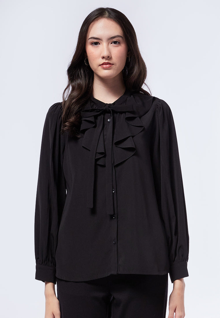 Ruffle Layer Bow Blouse Black