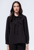 Ruffle Layer Bow Blouse Black