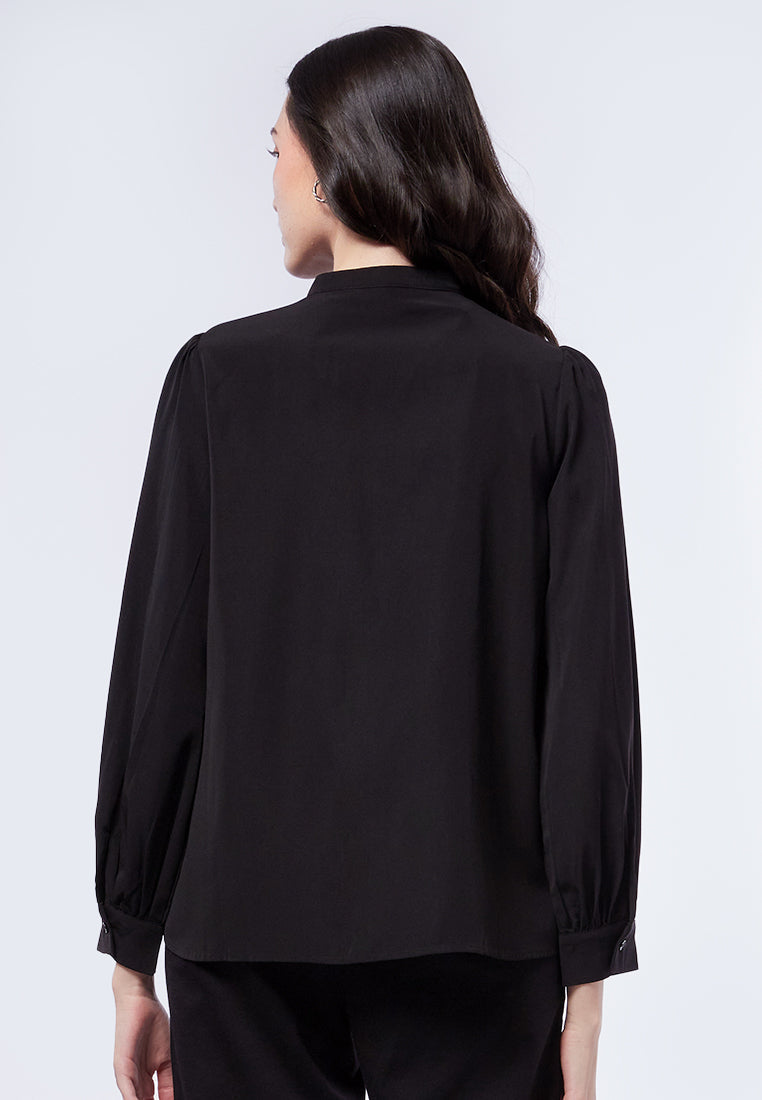 Ruffle Layer Bow Blouse Black