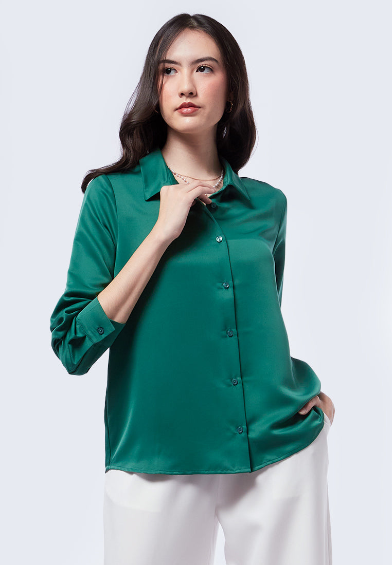 Basic Long Sleeve Satin Blouse
