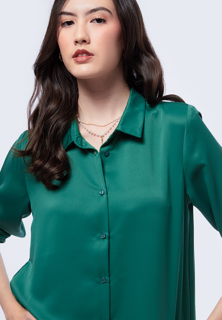 Basic Long Sleeve Satin Blouse