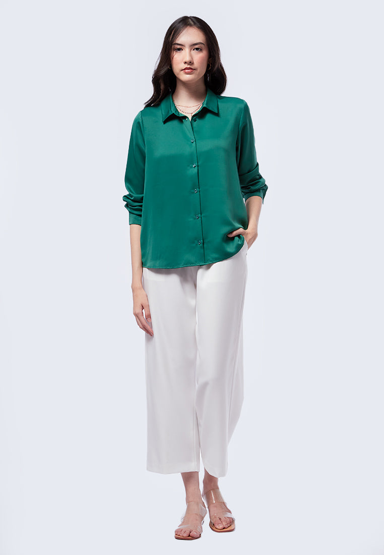 Basic Long Sleeve Satin Blouse