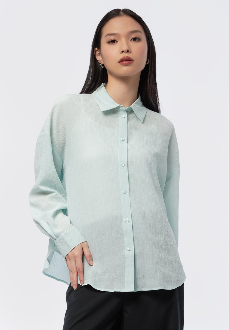 Long Sleeve Crinkle Shirt Mint