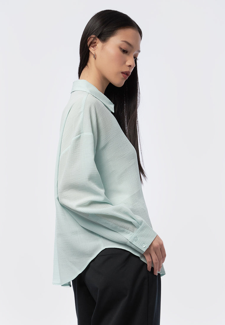 Long Sleeve Crinkle Shirt Mint