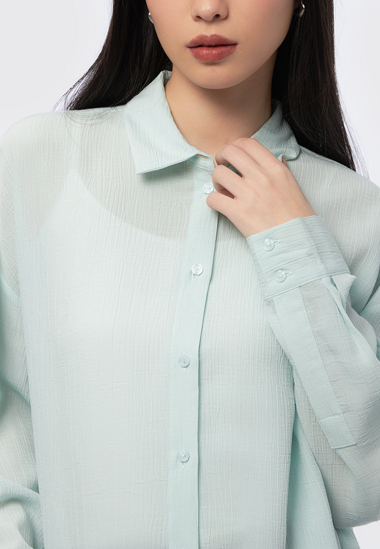 Long Sleeve Crinkle Shirt Mint
