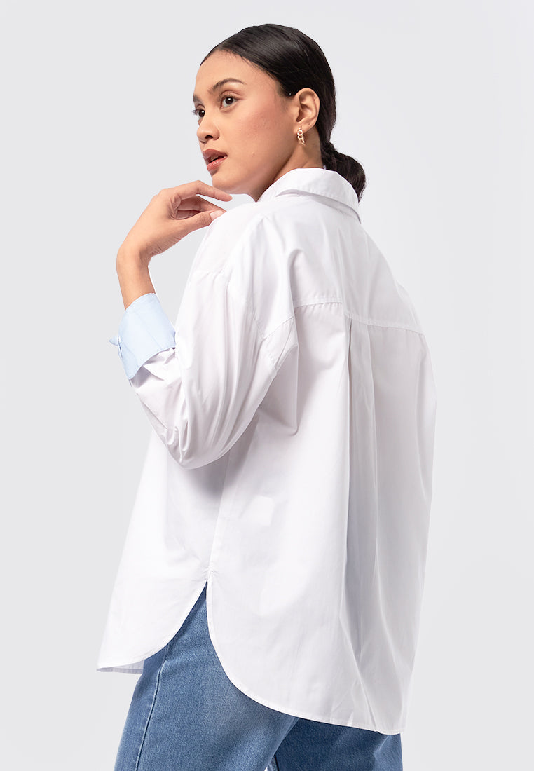 Oversized Contrast Long Sleeve Blouse