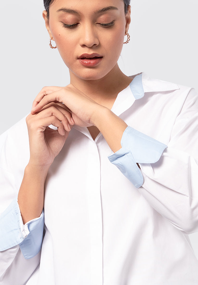 Oversized Contrast Long Sleeve Blouse