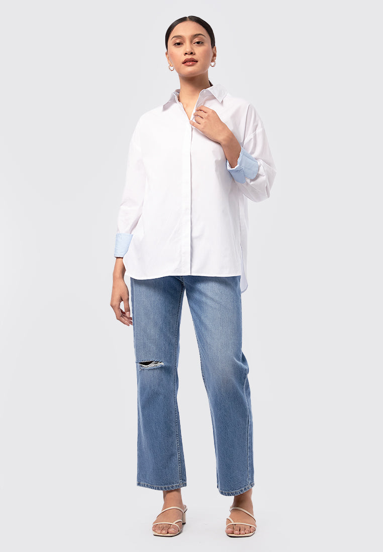 Oversized Contrast Long Sleeve Blouse