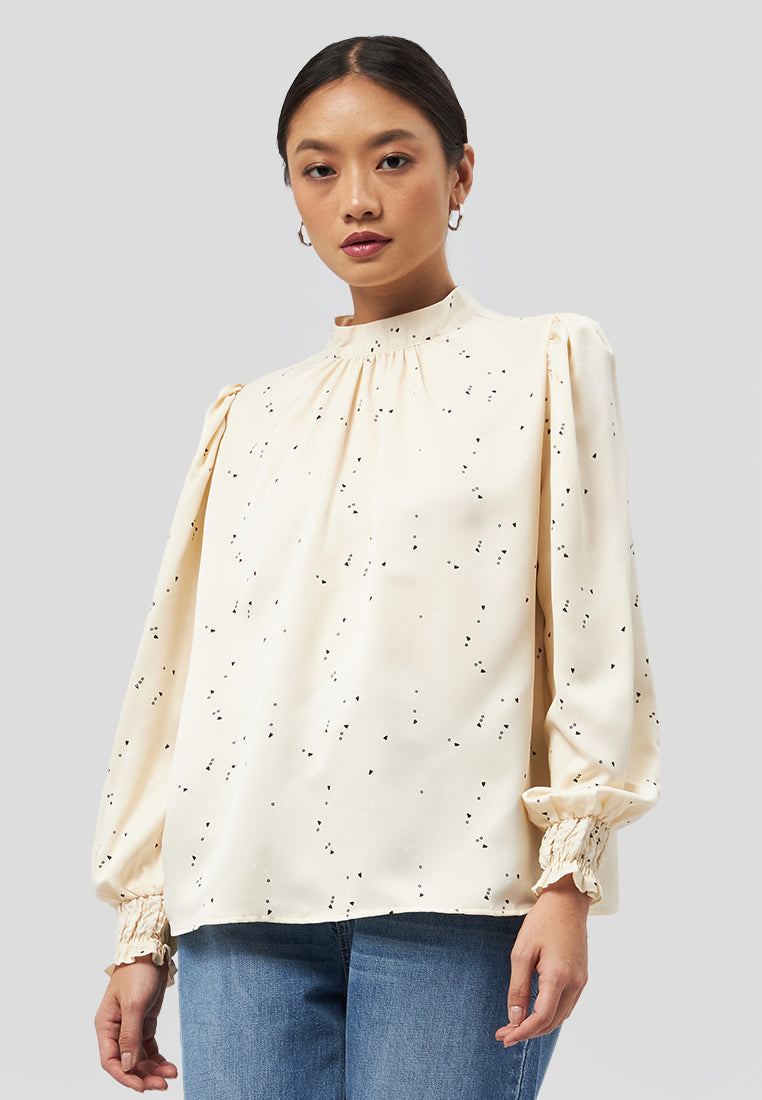 Printed Stand Collar Blouse