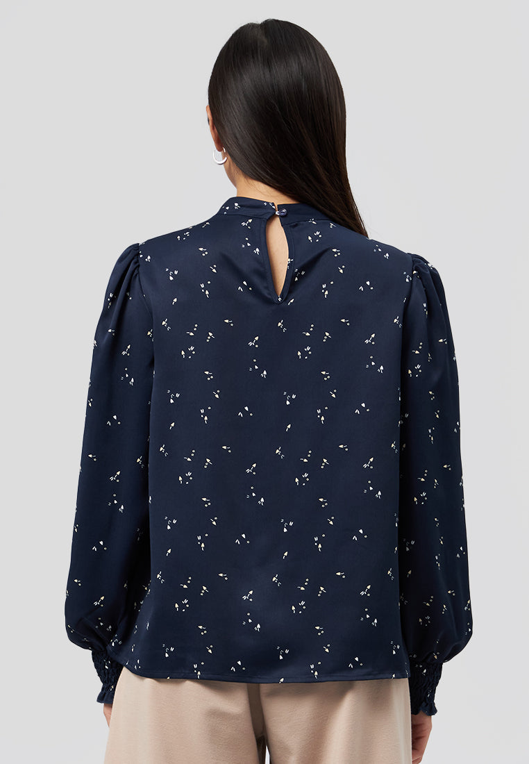 Printed Stand Collar Blouse