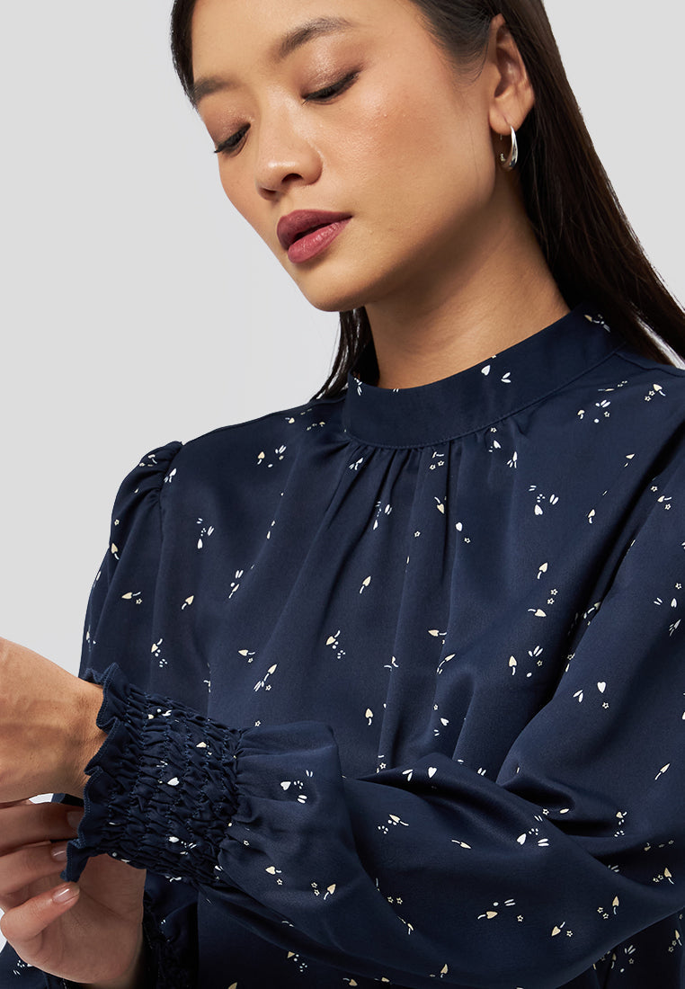 Printed Stand Collar Blouse