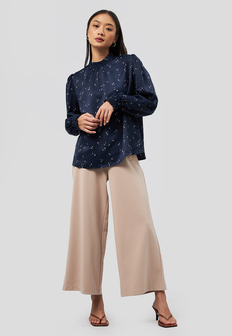 Printed Stand Collar Blouse