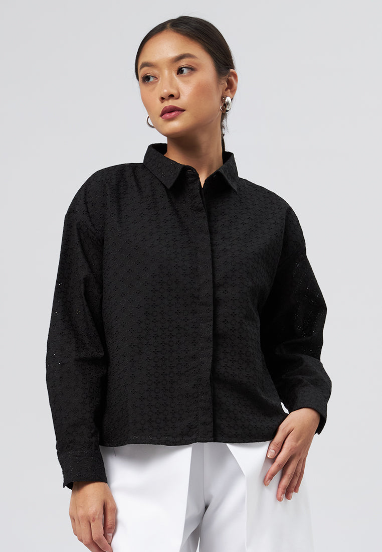 Long Sleeve Eyelet Blouse