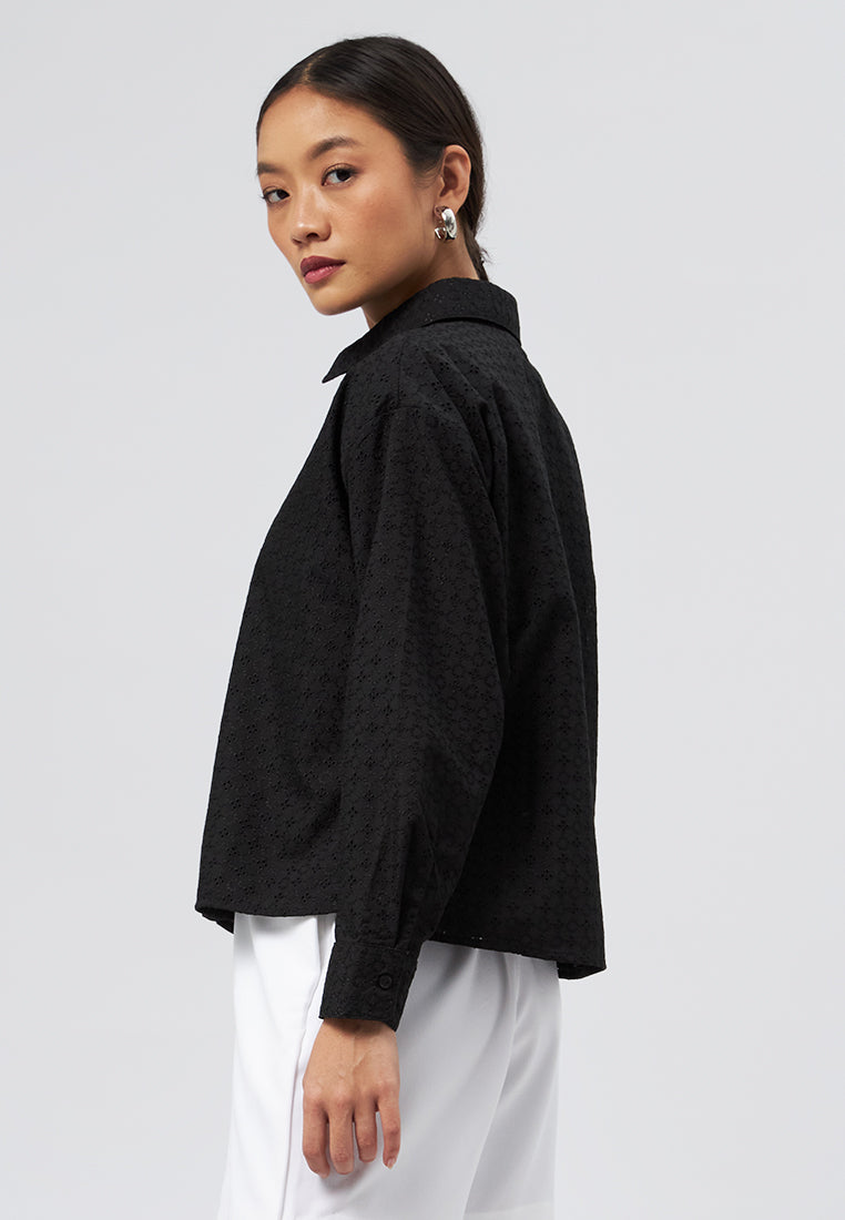Long Sleeve Eyelet Blouse