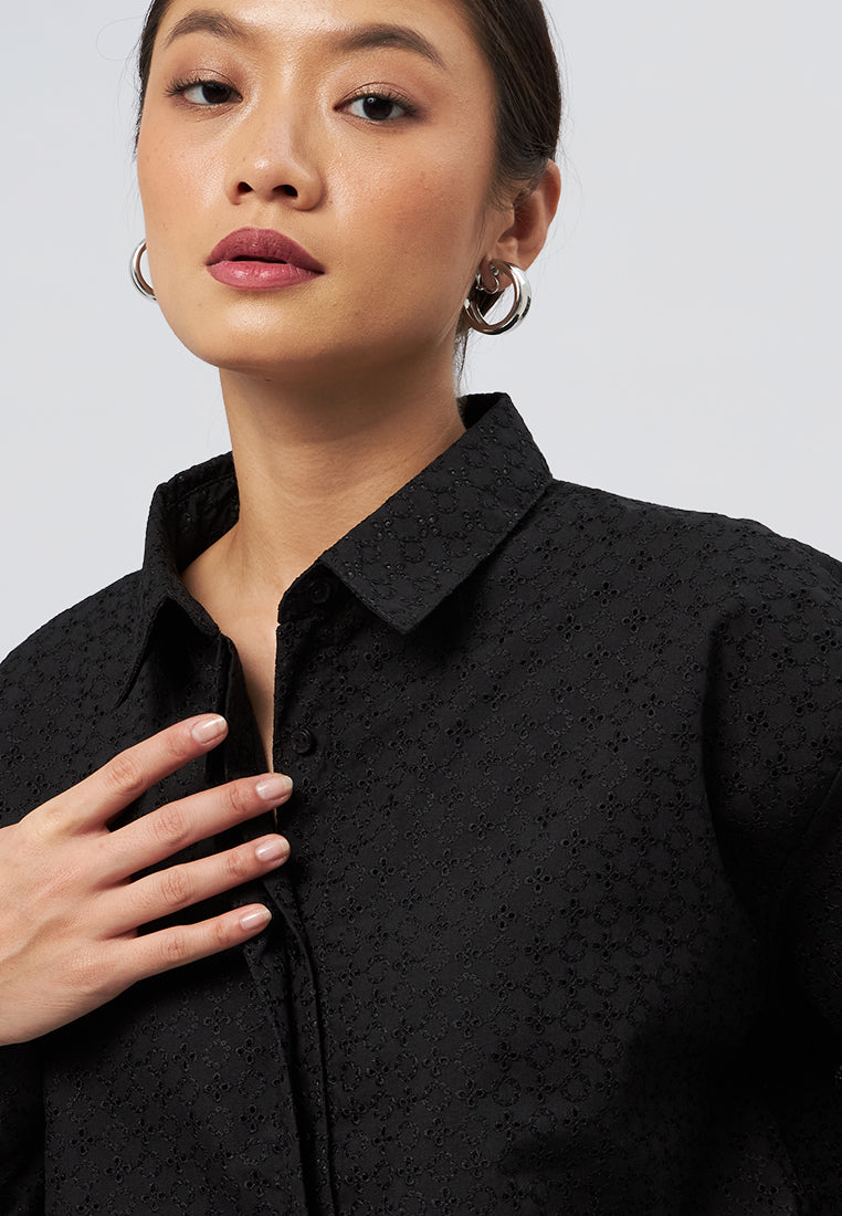 Long Sleeve Eyelet Blouse
