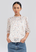 Floral Puff Sleeve Tie Up Blouse