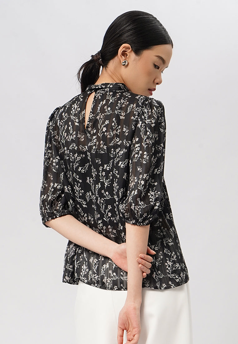 Floral Tie Up Short Sleeve Blouse