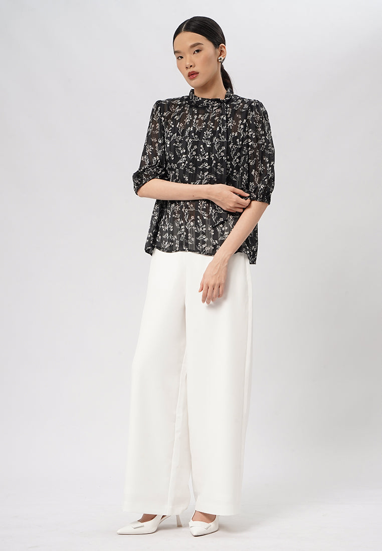 Floral Tie Up Short Sleeve Blouse