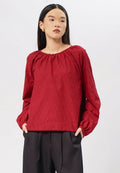 Puff Sleeves Eyelet Blouse Red