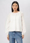 Puff Sleeves Eyelet Blouse Off White