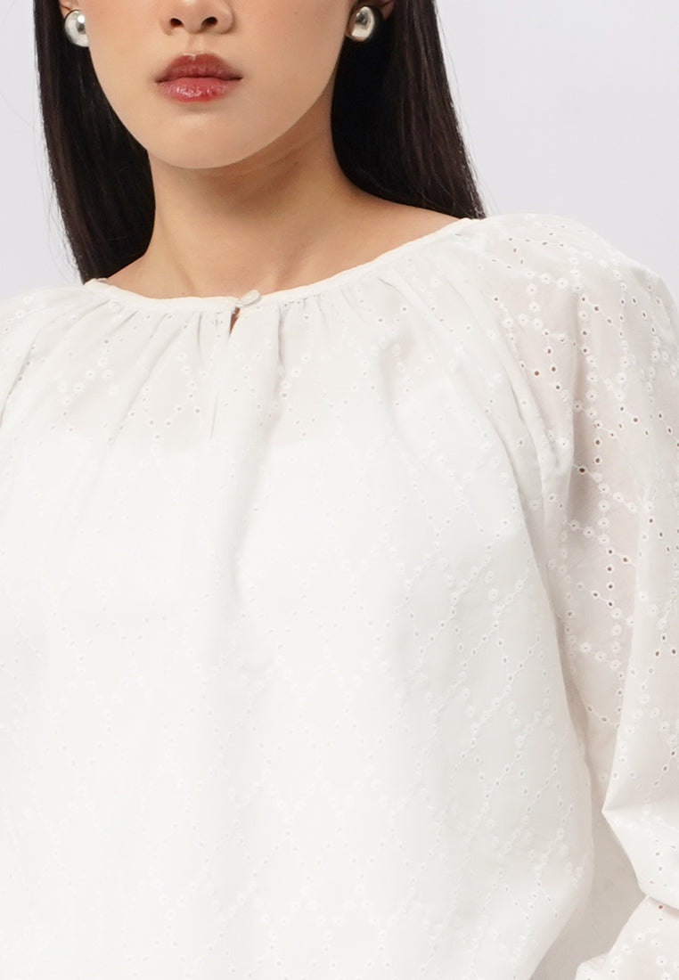 Puff Sleeves Eyelet Blouse Off White