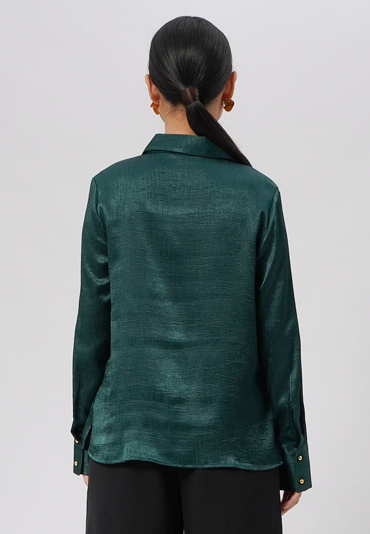 Long Sleeve Crinkle Shirt D.Green