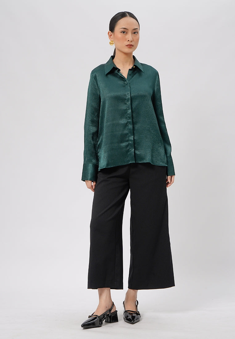 Long Sleeve Crinkle Shirt D.Green
