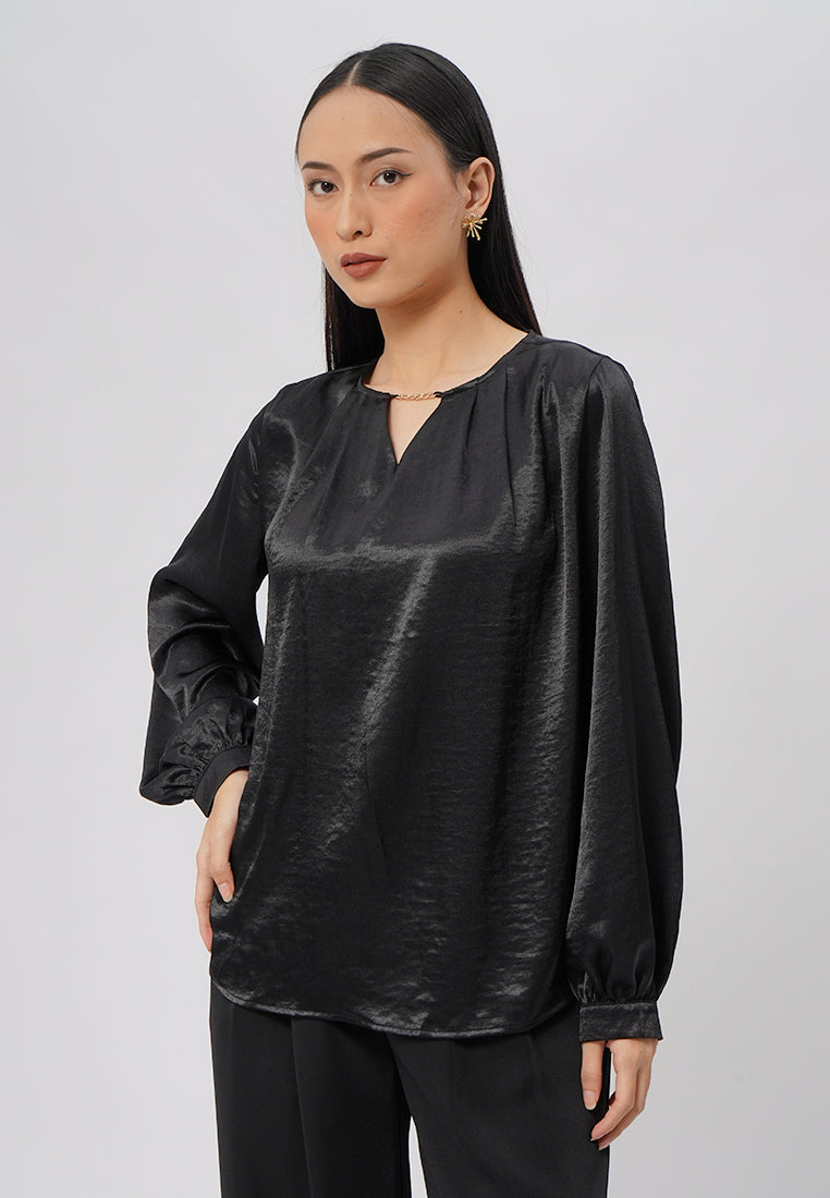 V-Neck Blouse with Chain Details Black