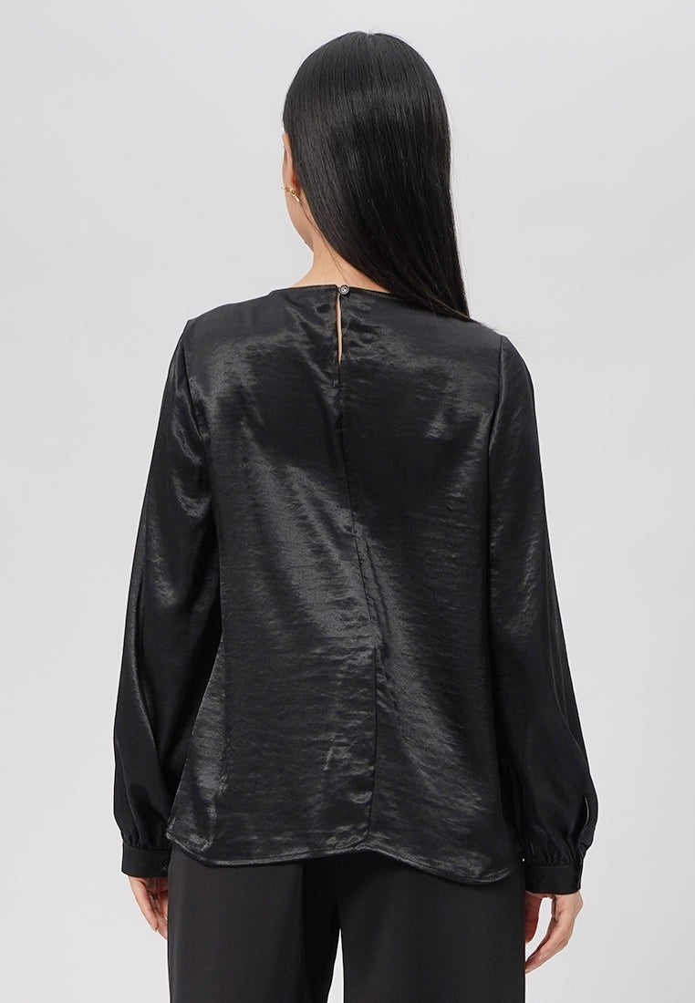 V-Neck Blouse with Chain Details Black