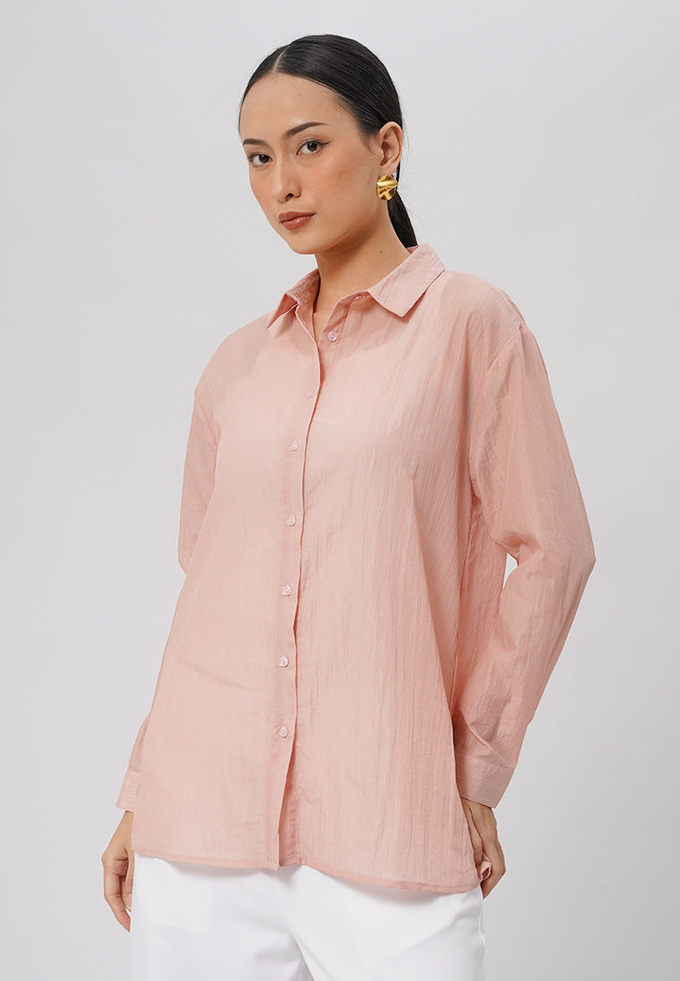 Long Sleeve Loose Shirt Pink