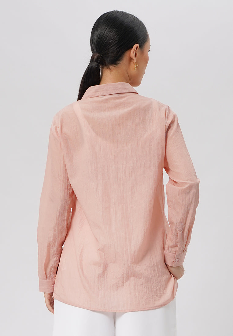 Long Sleeve Loose Shirt Pink