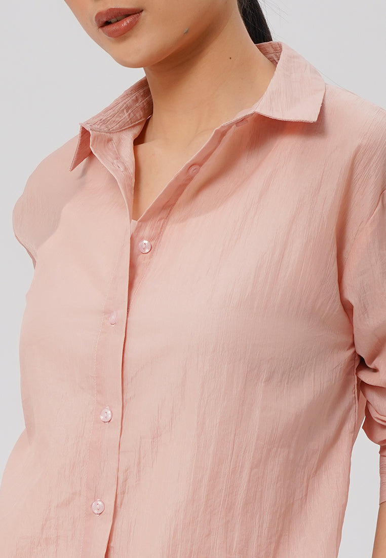Long Sleeve Loose Shirt Pink