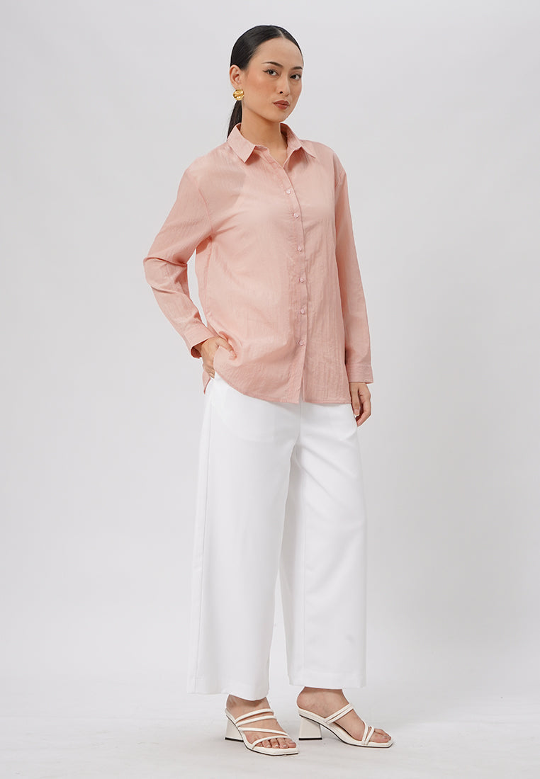 Long Sleeve Loose Shirt Pink