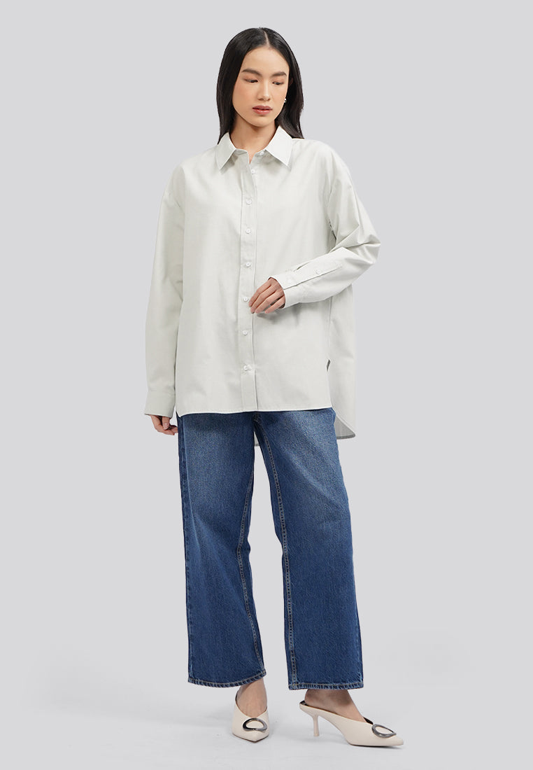 High Low Oversized Shirt Sage
