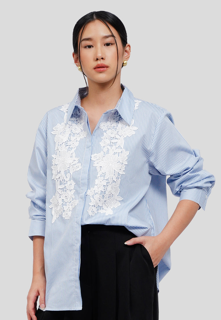 Stripe Loose Shirt with Lace