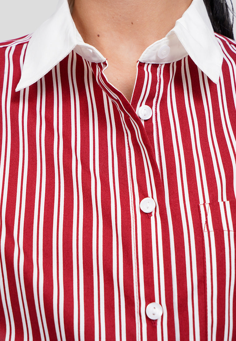 Contrast Collar Long Sleeve Stripes Shirt
