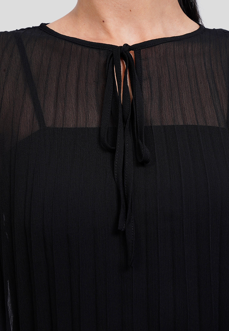 Front Tie Long Sleeve Sheer Blouse