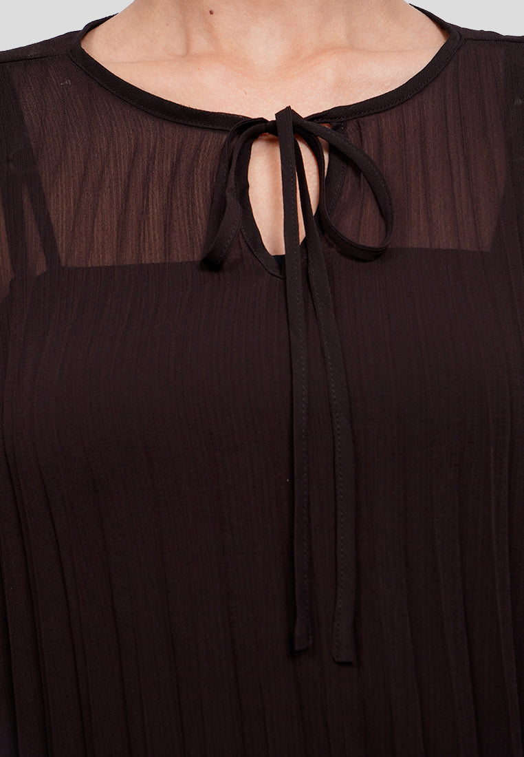 Front Tie Long Sleeve Sheer Blouse