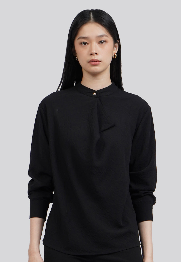 Draped Panel Long Sleeve Loose Blouse