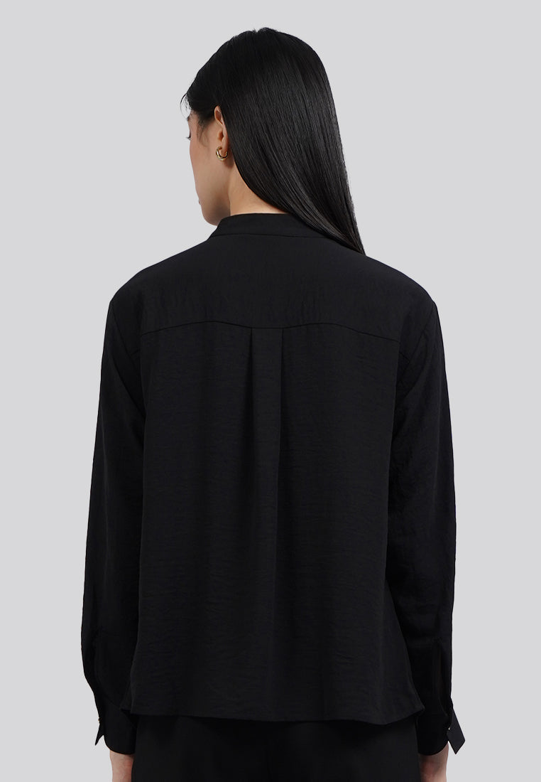 Draped Panel Long Sleeve Loose Blouse