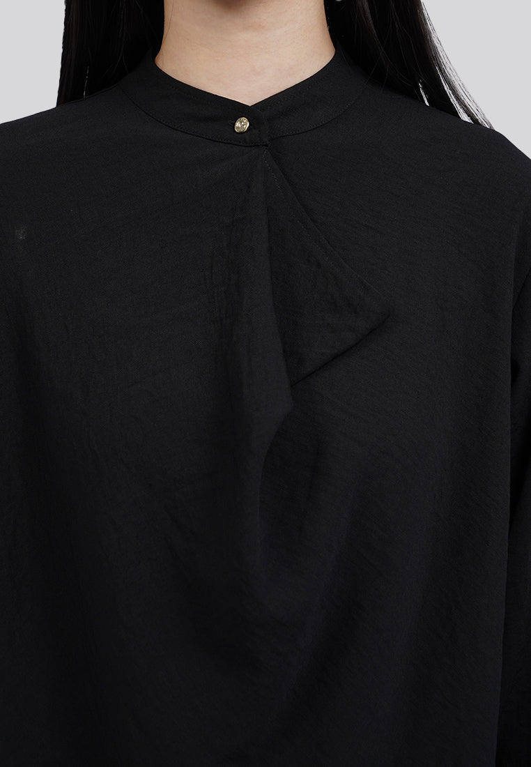 Draped Panel Long Sleeve Loose Blouse