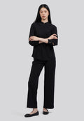 Draped Panel Long Sleeve Loose Blouse