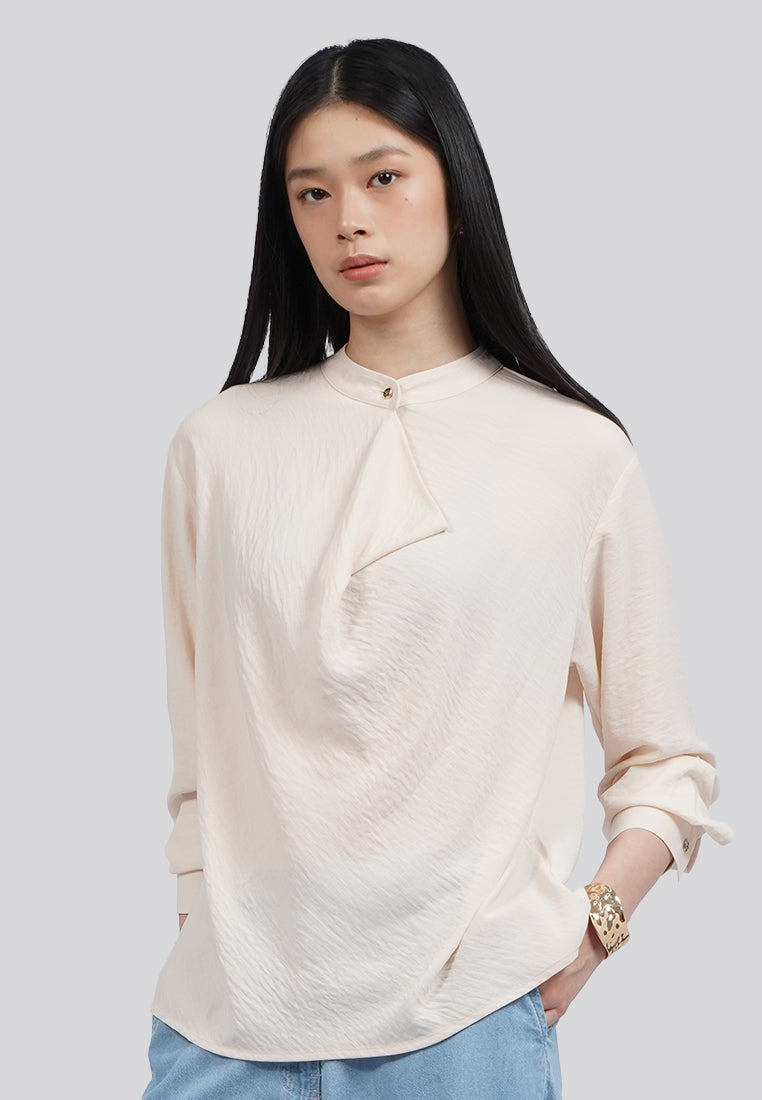Draped Panel Long Sleeve Loose Blouse