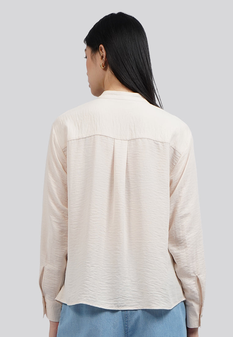 Draped Panel Long Sleeve Loose Blouse